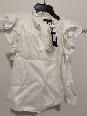 White Ruffle-Sleeve V-Neck Blouse